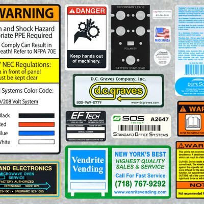 industrial labels collage by leland company
